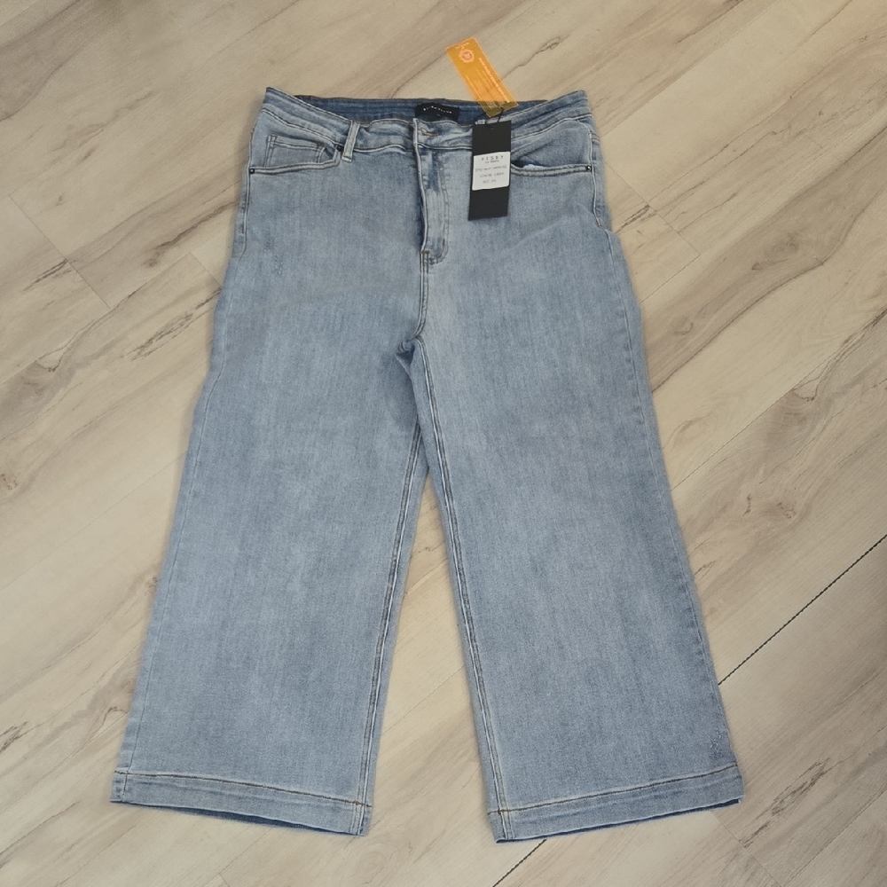 Risen Stylish Denim High Waisted Wide-Leg Cropped Jeans for Women